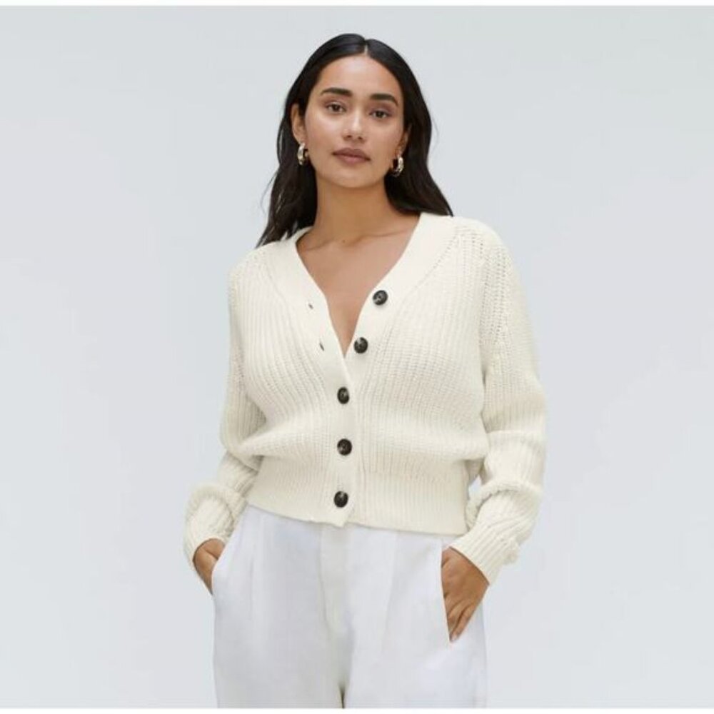 Everlane Heavyweight Texture Cotton Boxy Cardigan Cream Size L
